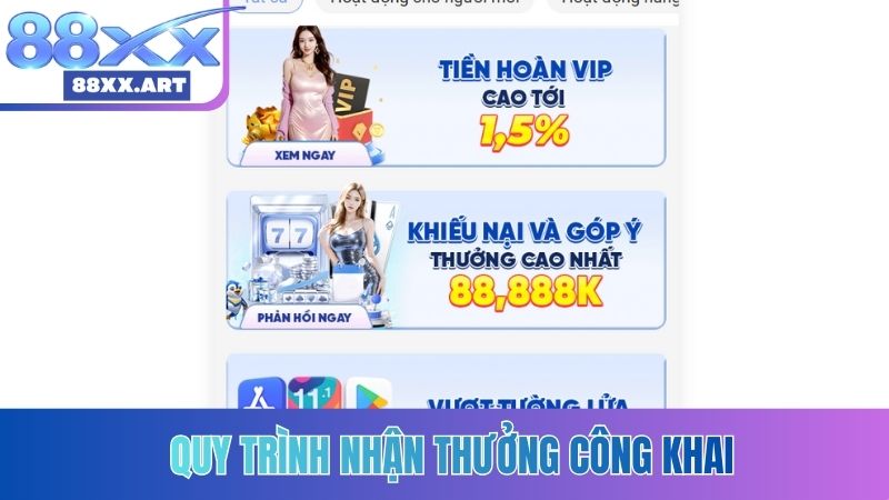 Quy trình nhận thưởng công khai